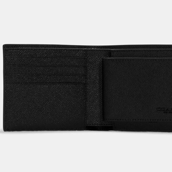 NWT COACH 3 IN 1 Compact ID Bifold Crossgrain Leather Men Wallet in Black F5911 - Picture 4 of 8